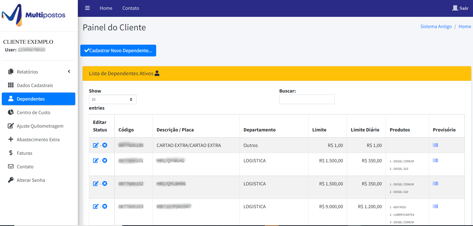 Gestão de dependentes